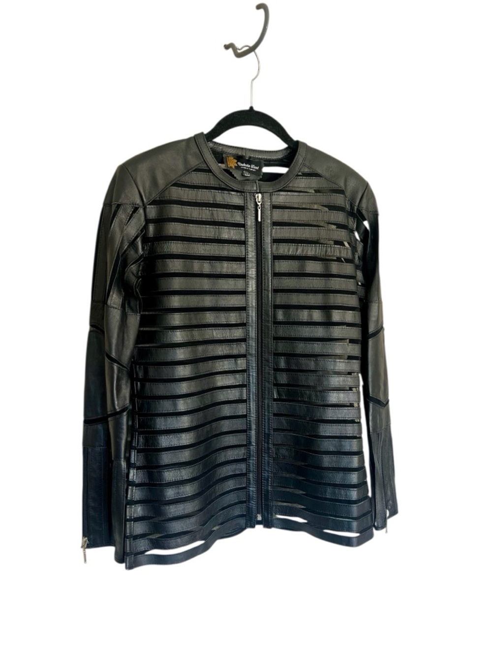 Vintage Dakota West genuine leather sheer mesh cutout jacket Y2K cyber L fits S